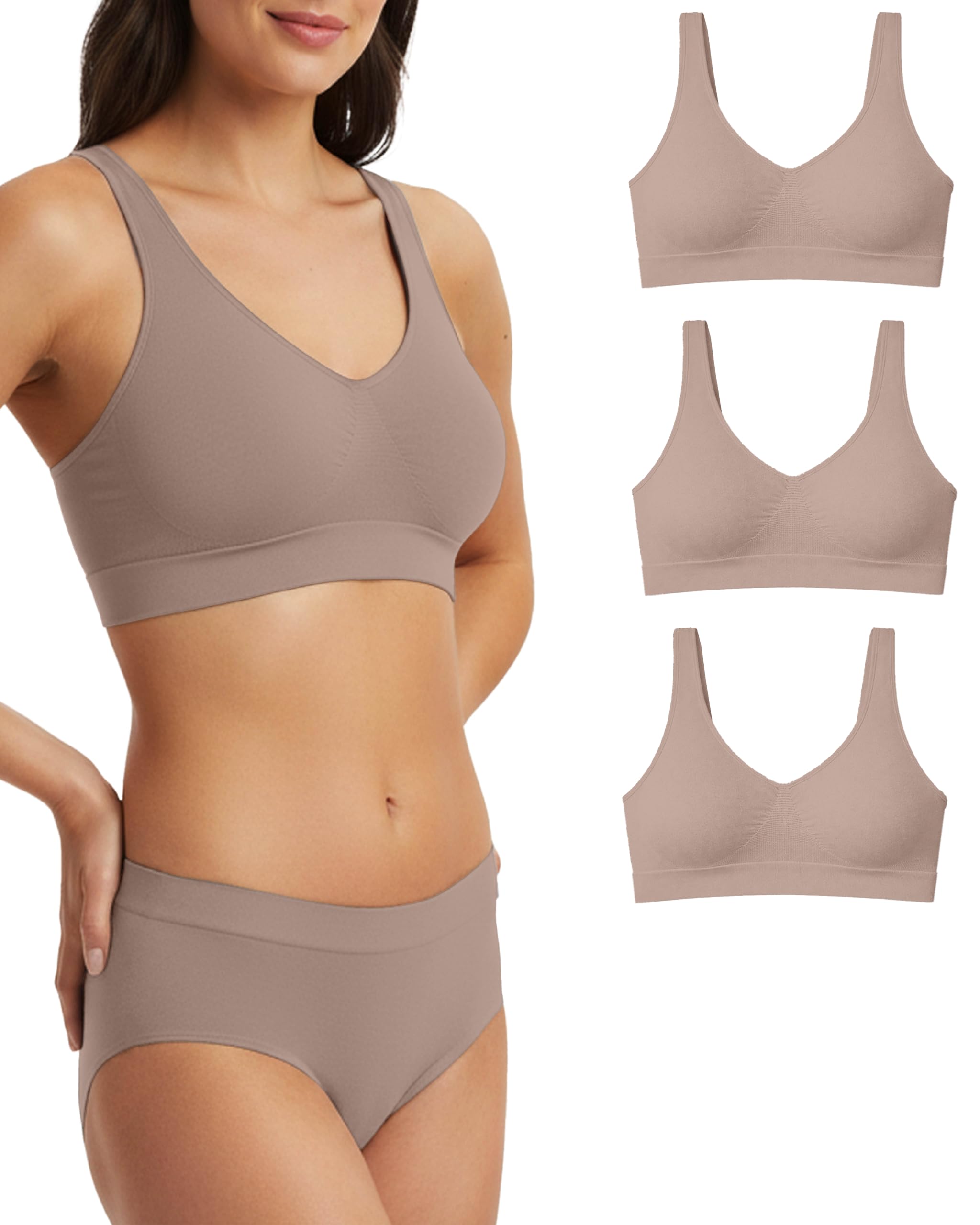 Risalti Women's Natural Natural Natural Bras For Wireless Bra Wide Shoulder 3 Pack - Bralettes For Light Support, Bras Microfibre, Seamless Bra, Comfort Bra, Bras, Bras - Made In Italy