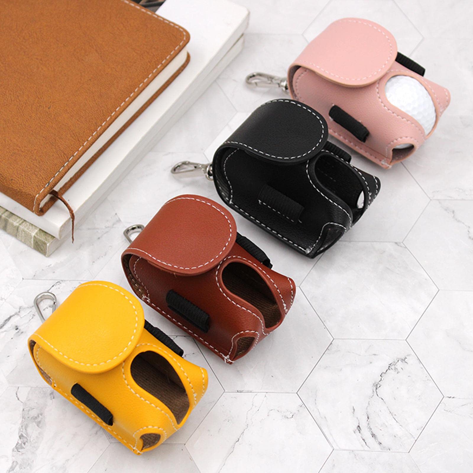 Pochette porte-balle de golf en cuir noir - Étui ceinture pour 2 balles et 4 tees