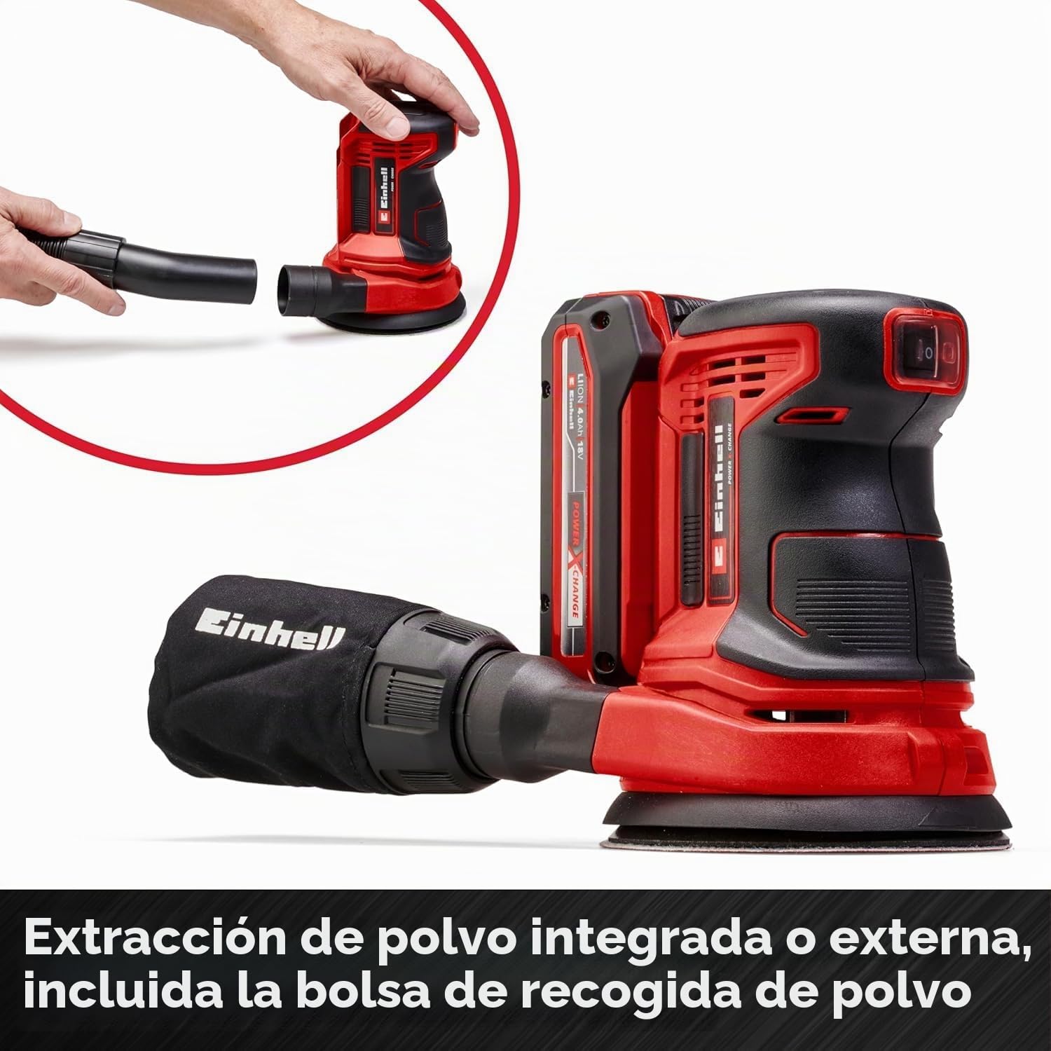 Einhell Lijadora orbital aleatoria inalámbrica TE-RS 18 Li-Solo Power X-Change (ión-litio, electrónica de velocidad, cierre de gancho y bucle, incl. 1x lija P80, sin batería ni cargador)