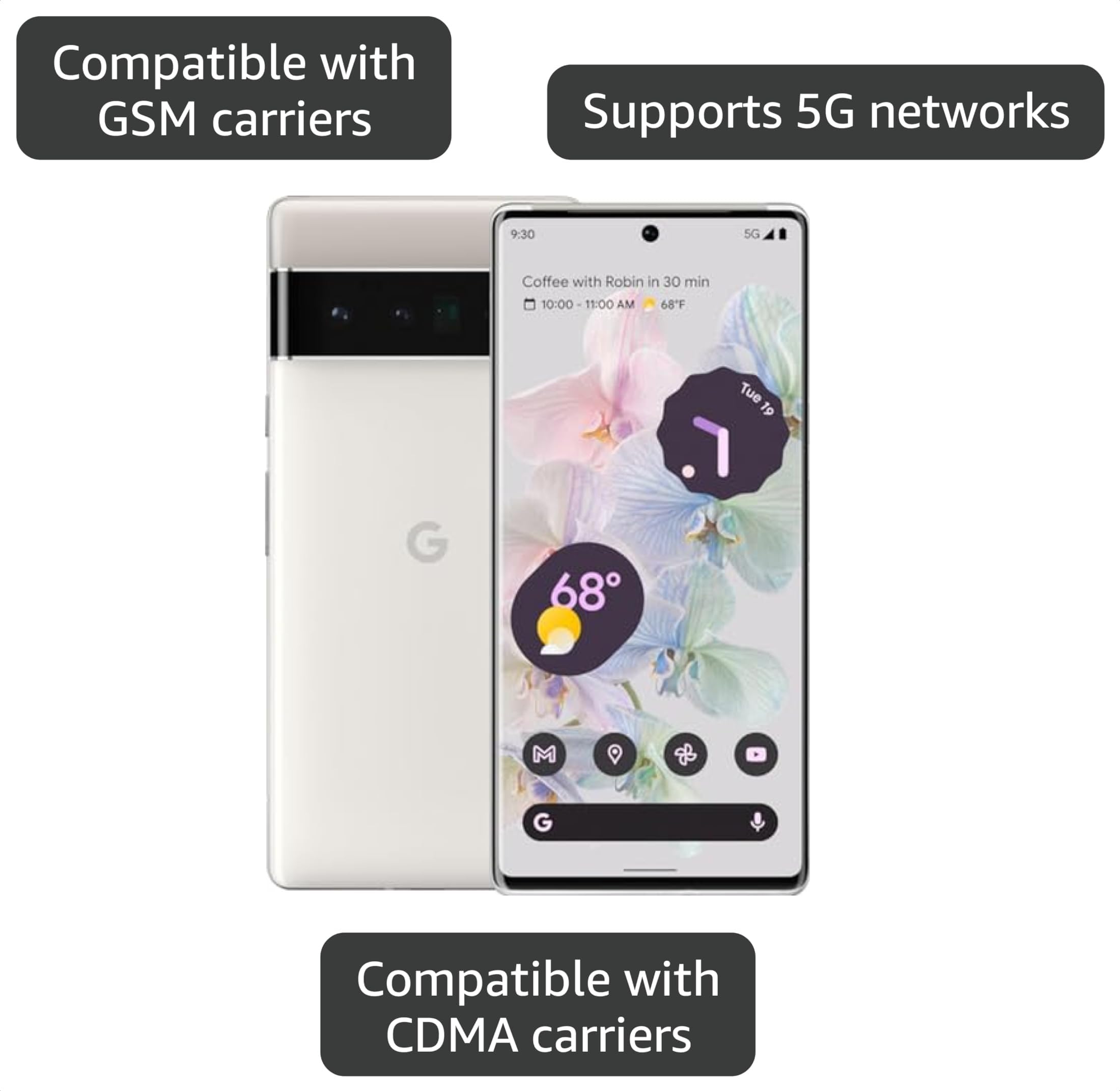 Amazon.com: Google Pixel 6 Pro 5G, 128GB, Cloudy White - Unlocked