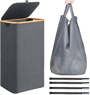 Laundry Basket with Lid, 100L Washing Baskets for Laundry with Removable and Washable Laundry Bags, Large Laundry Hamper Storage Basket Foldable laundry bin Organizer with Wooden Handles