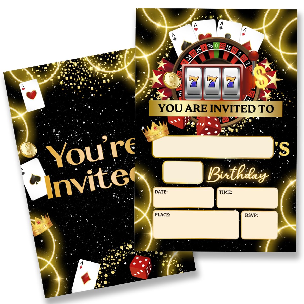 QZJ Casino Birthday Party Invitations Supplies with Envelopes Set of 20 Birthday Invites for Women Men Fill in Blank, Double Sided