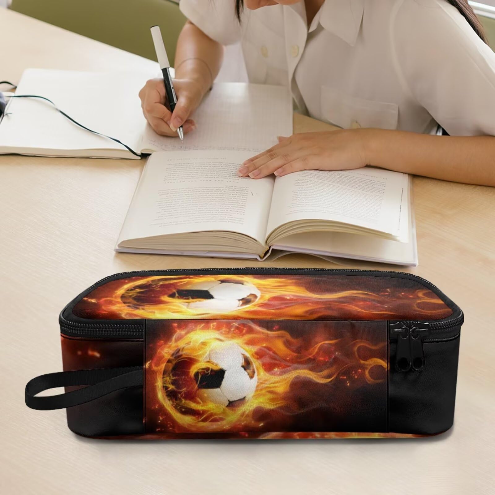 Dngkaoje Football Pencil case for Kids Boys School Pen Bags Large Capacity Pencil Holders Flame Soccer Print Kindergarten Elementary School Pen case Children Stationery Bags - Image 4