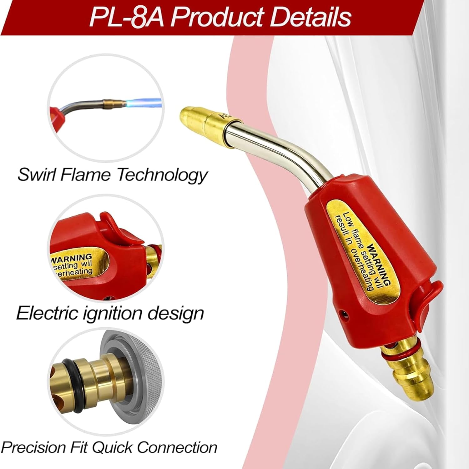 0386-0819 PL-8A Self Lighting turbo Torch Tips for Welding/Brazing, 5/16" Air Acetylene Tip Swirl for Victor, Soft solder 1-1/2" Silver braze 1-2", Air Acetylene tip for Torch Kit
