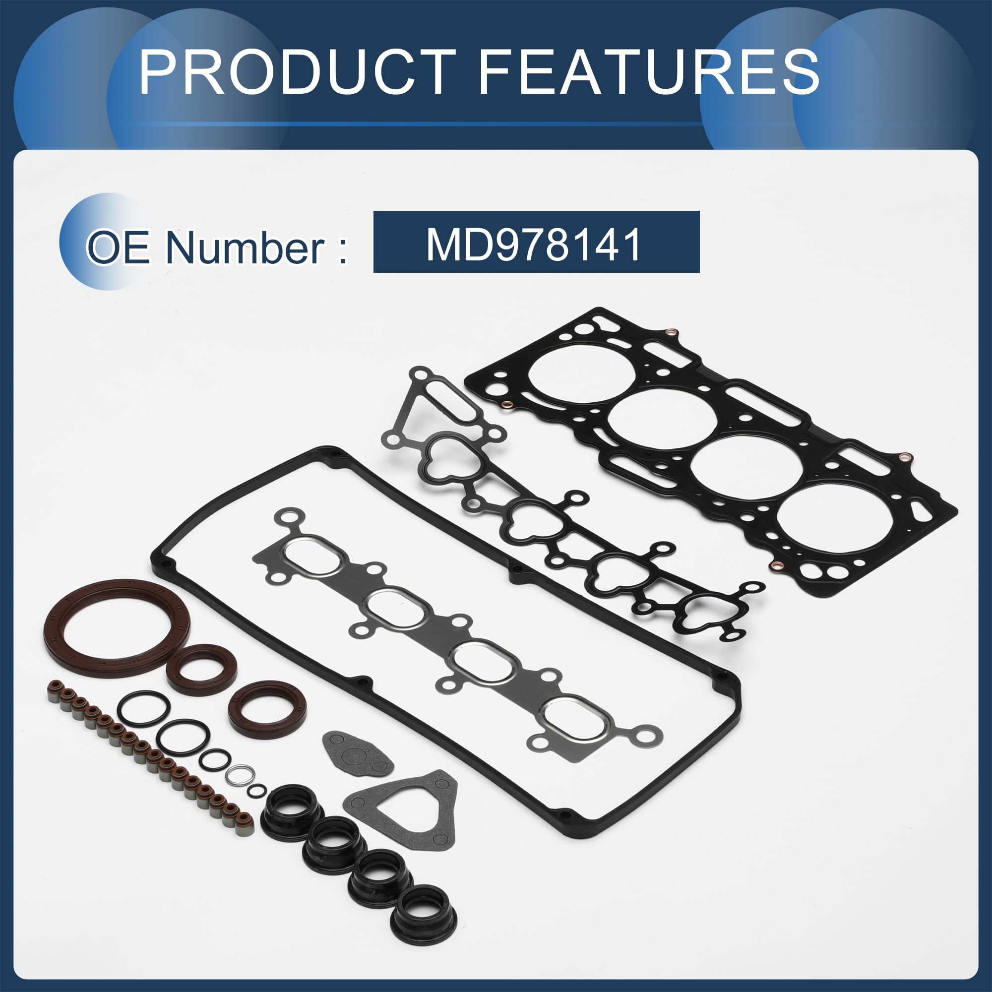 Kit De Juntas De Culata Y Válvula Para Mitsubishi 4G18(CS3A) 1Set | OE MD978141, Material Goma Metal, Color Negro, Alta Temperatura, Buena Elasticidad, Resistente Corrosión, Instalación Fácil
