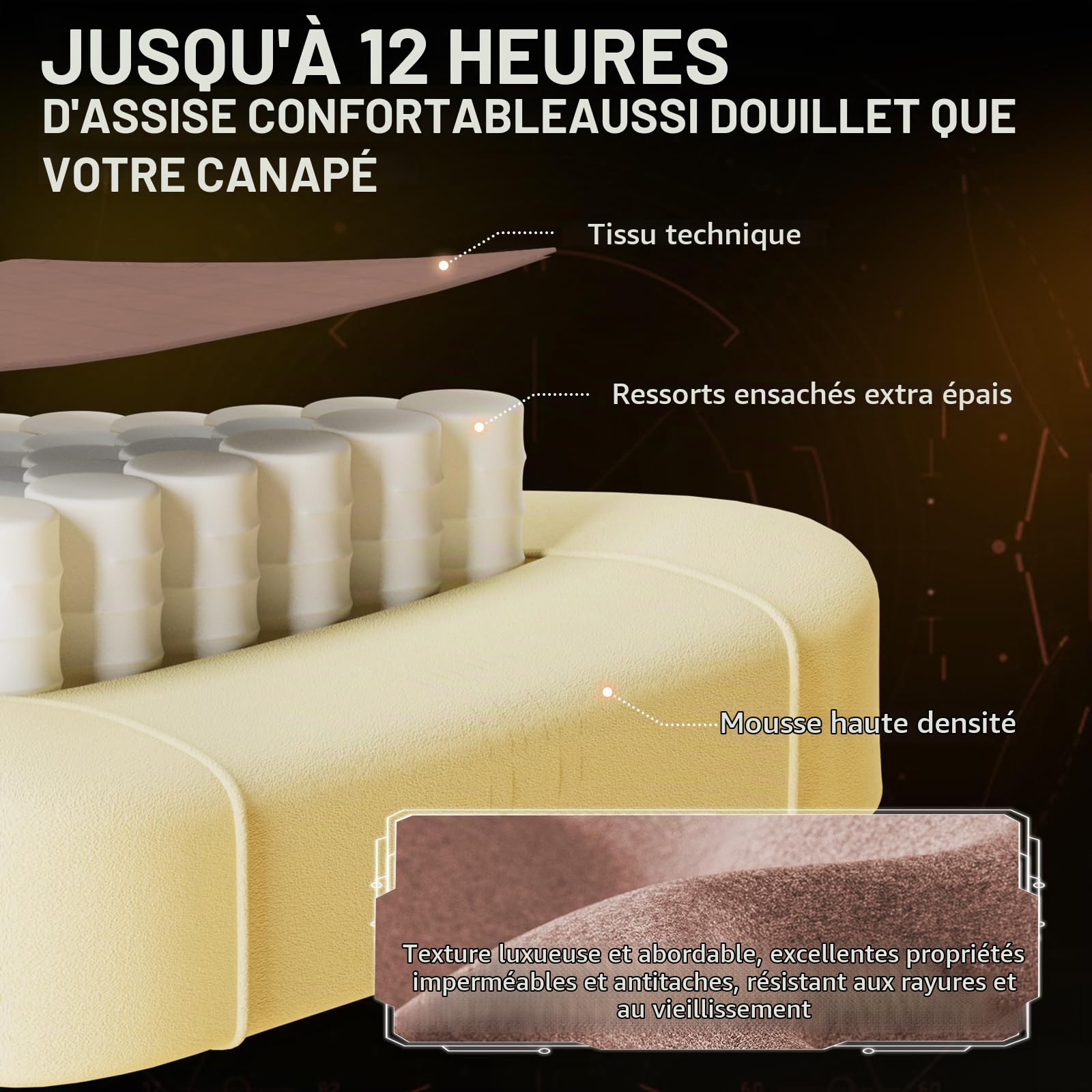 Verdego Chaise Gaming Ergonomique, Fauteuil Gaming avec Coussin Lombaire Massant, Repose-Pieds Rétractable, Accoudoirs Réglables, Tissu Cuir, Chaise Gamer Dossier Inclinable 135°, Beige Kaki