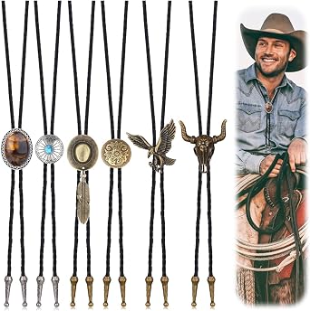 Subiceto Bolo Tie for Men Western Cowboy Necklace - Handmade Vintage Leather Necktie Bolo Ties Costume Accessories for Men
