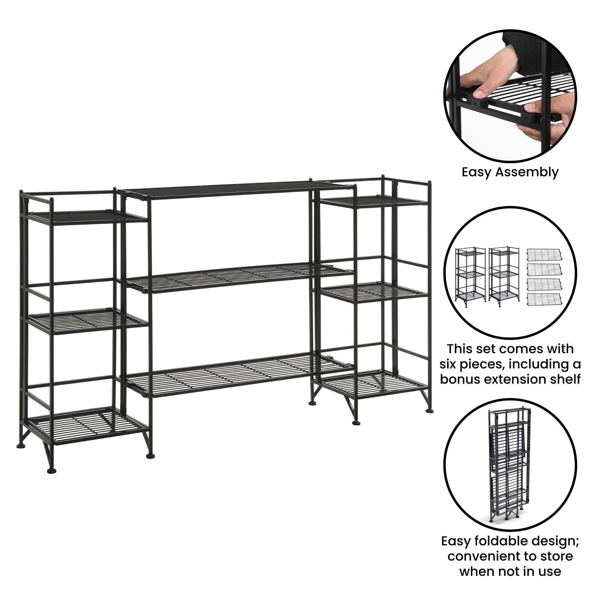 Convenience Concepts Xtra Storage 13 In. W X 57.5 In. H X 11.25 In. D Black 5-Tier Folding Metal Shelf With Scroll Design S10 147