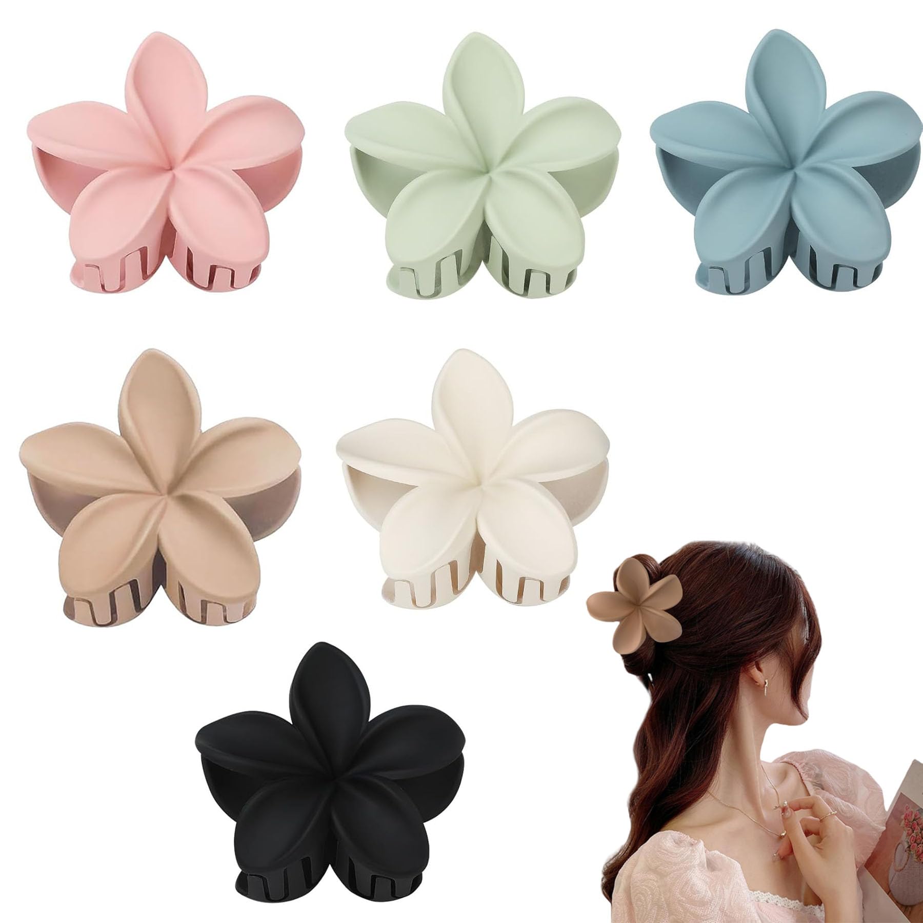 YIHECWY 6 PCS Flower Hair Clips Flower Claw Clips Hair for Women Girls Non-Slip Large Hair Clip ABS Strong Hair Hold Jaw Clamps (8CM)