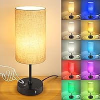 Unicozin Beige Table Lamp: 3 CCT 3000K/4500K/6500K & RGB Color Changing, Stepless Dimmable Touch Bedside Nightstand Light