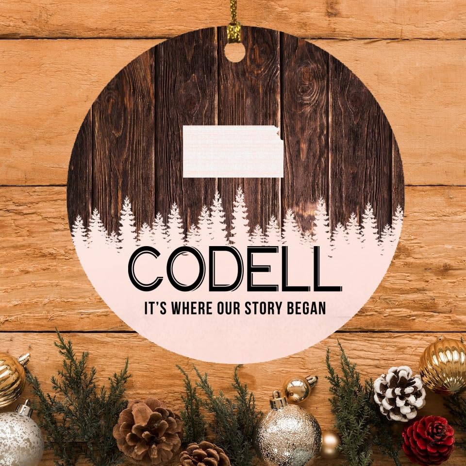 Christmas Tree Ornament 2023 with City Name Codell Kansas Gift Codell KS It's Where Our Story Began - Xmas Decoration Gift Family Rustic Holiday MDF Plastic 3" White