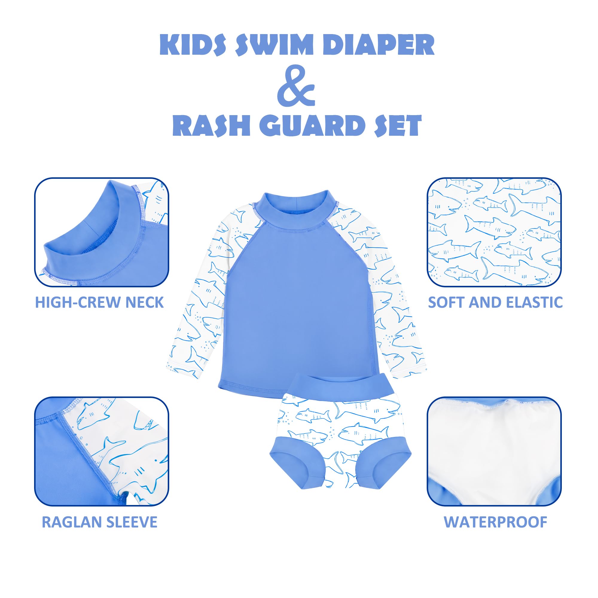 BIG ELEPHANT 2 Sets Rashguard-Schwimmwindel-Set für Unisex-Baby, langärmliger Badeanzug UPF 50+ mit UV Sonnenschutz