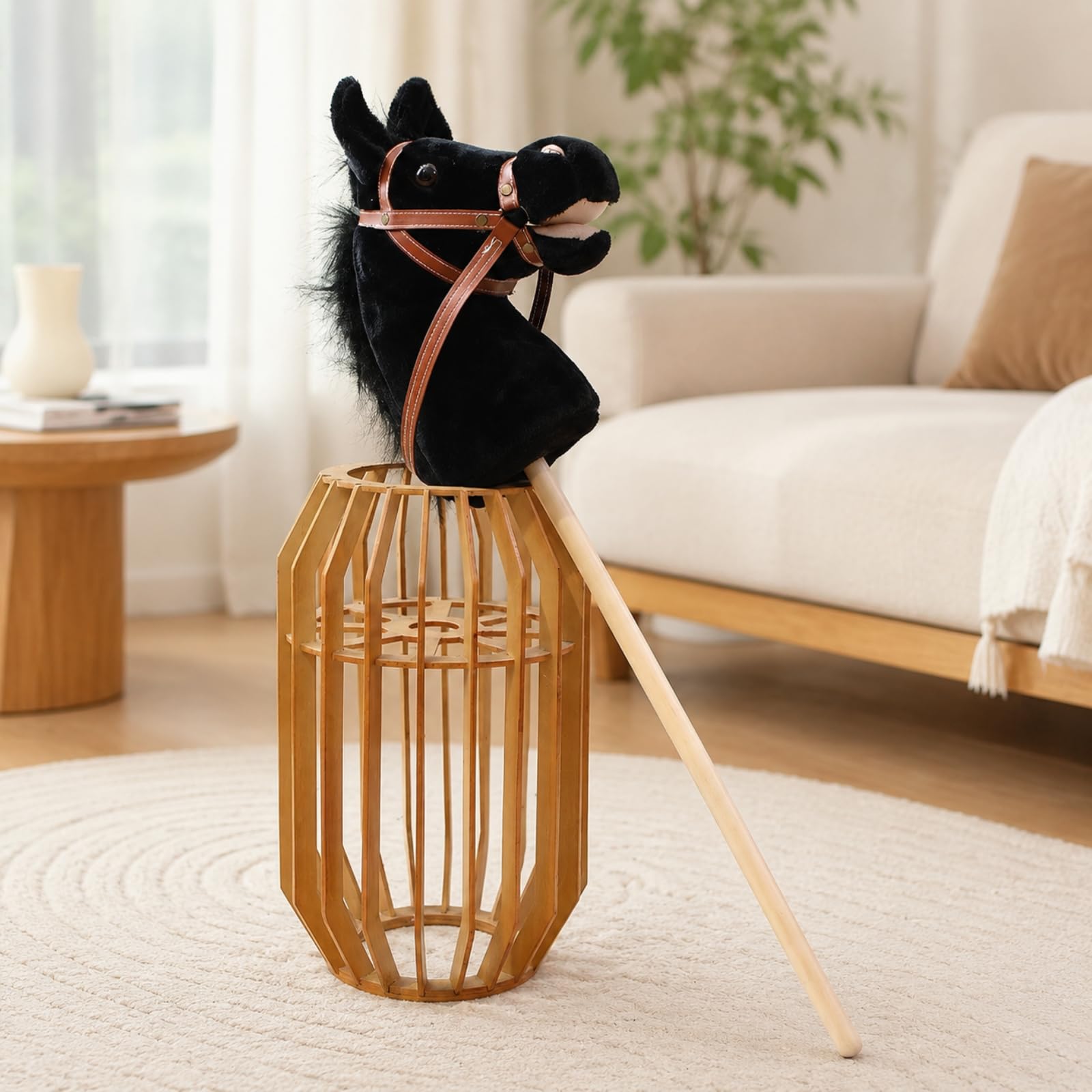Testa Equina di Peluche con Bastone Musicale Cavalluccio con Bastone Morbido a Spina per Bambini dei Cavalli, Gioco al Chiuso