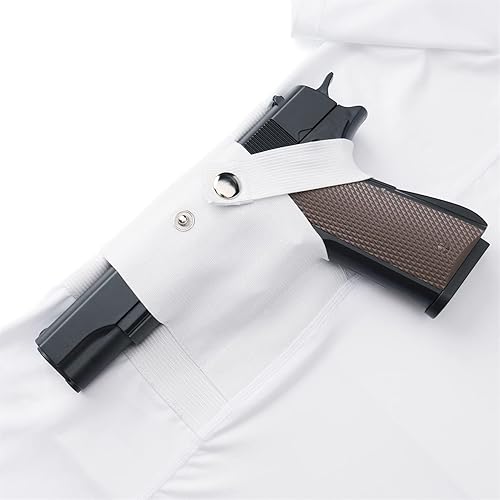 Miniatura 4 de LIBOSHENG Holster Camisa Hombres Oculto Llevar Compresión CCW Cuello Redondo Apretado Transpirable, Blanco