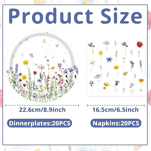 Miniatura 2 de 40 piezas de platos y servilletas de flores silvestres, suministros de fiesta, juego de vajilla desechable floral de flores silvestres para