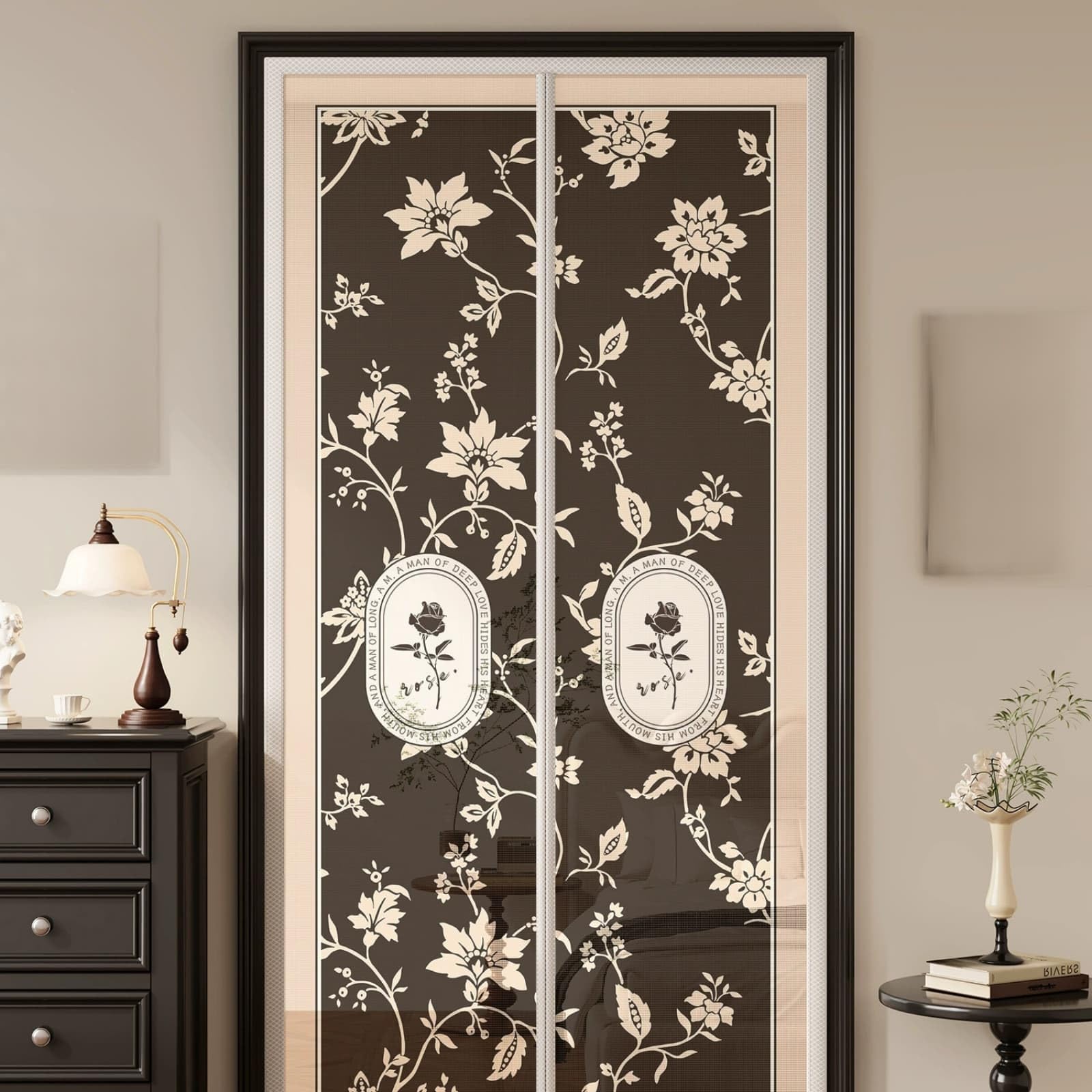 Rideau moustiquaire magnétique pour porte de balcon fleurie