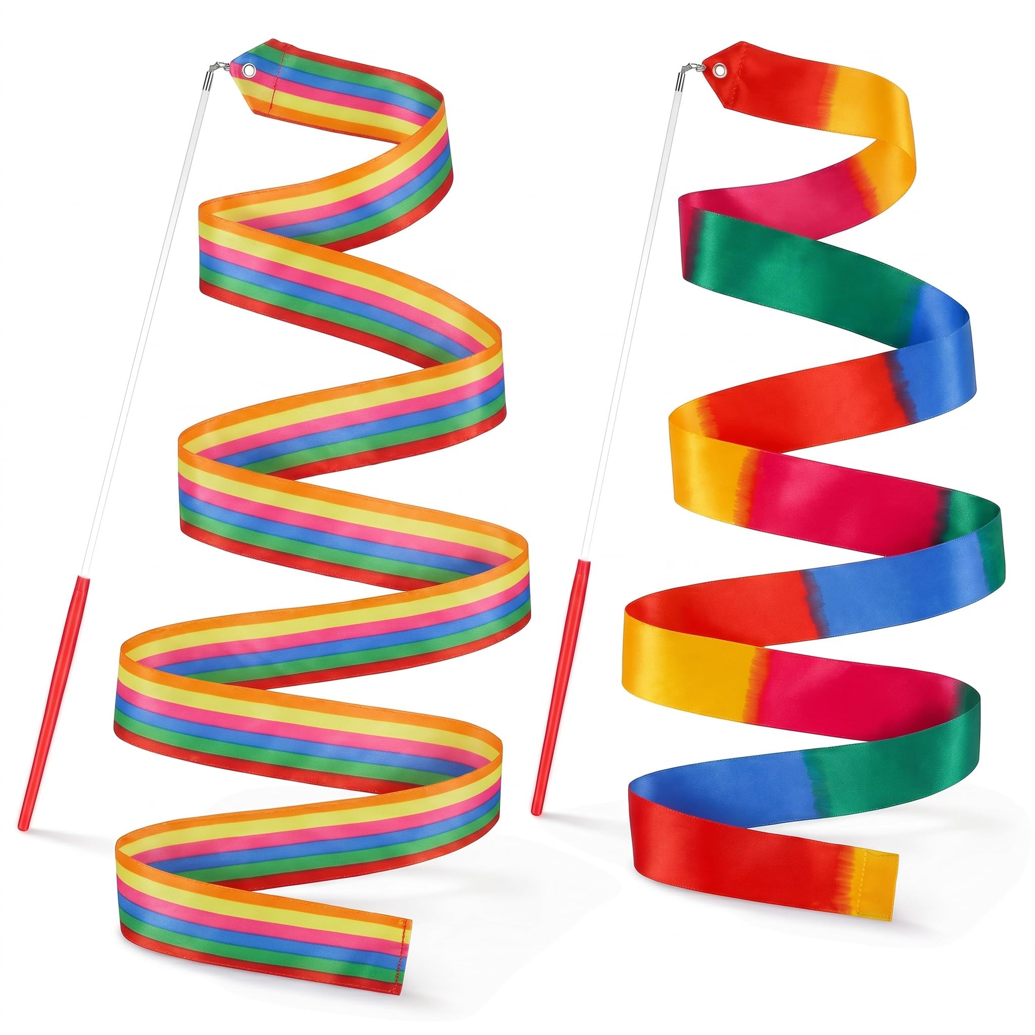 YGEOMER 2Pcs Rainbow Gradient Dance Ribbons Kids Gymnastics