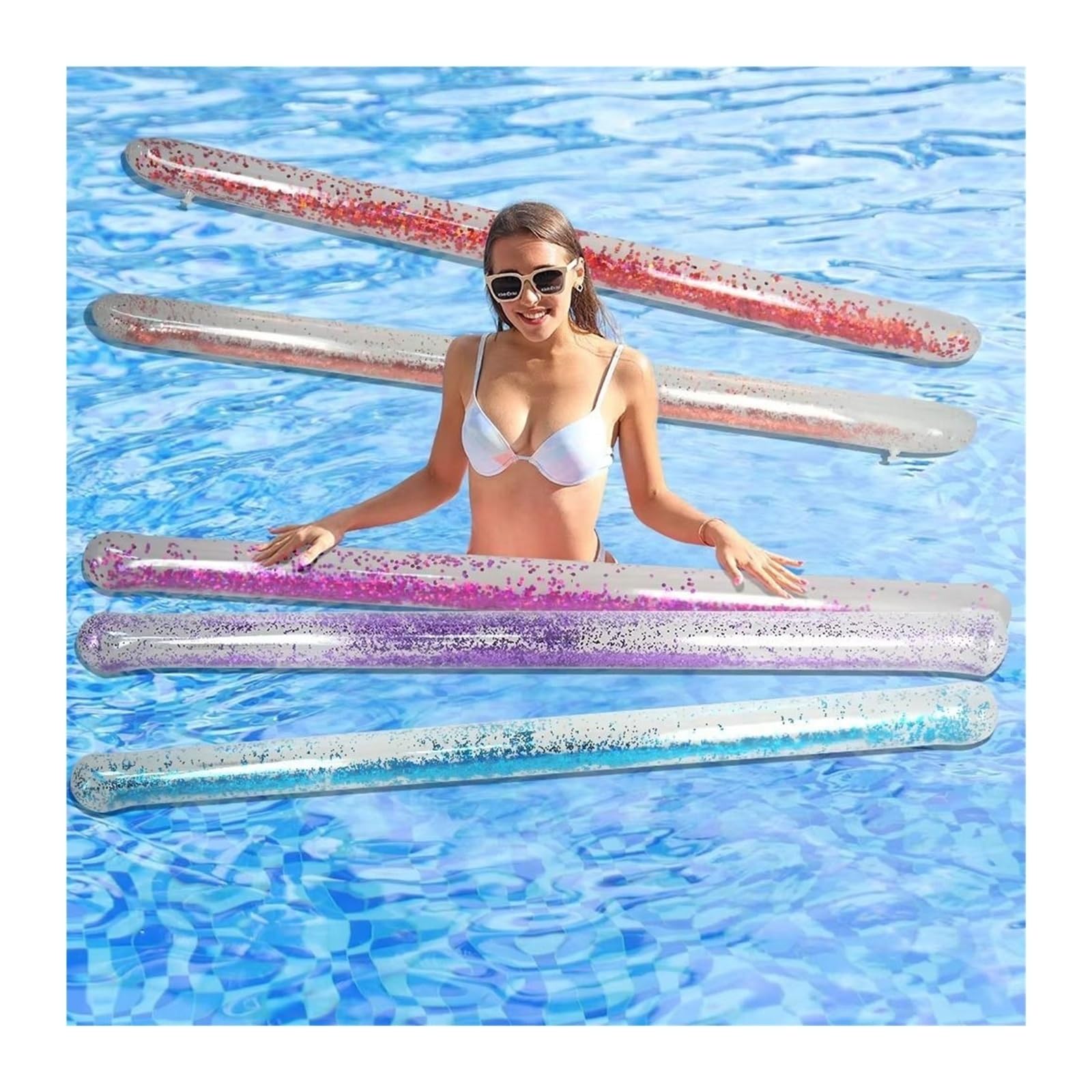 Poolnudel Hohl Schwimmnudel Tragbarer aufblasbarer Schwimmstab | Weicher PVC-Poolschwimmer, komfortabler See mit hohem Auftrieb