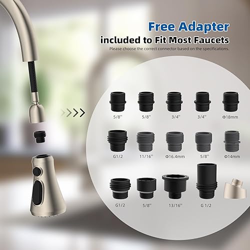 Vista 45 de Hibbent Cabezal de pulverización desplegable para grifo de cocina, boquilla rociadora de 3 funciones certificada por NSF/ANSI/CAN 61 y CUPC, 15