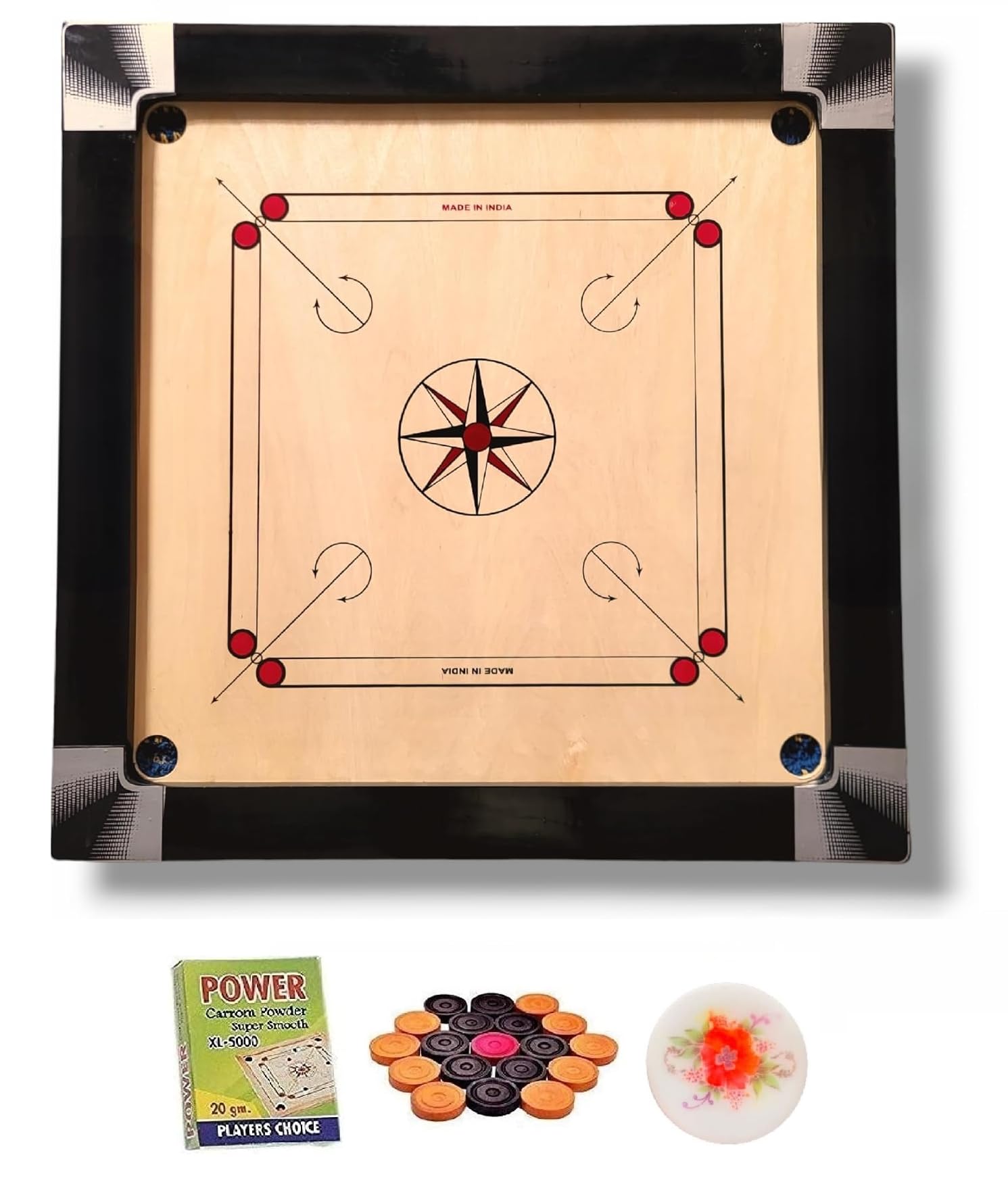 WRF Superior Matte Finish Practice Carrom Board for Serious Professional Practice with Coins Striker and Powder Black New (35 Inch WR-1)
