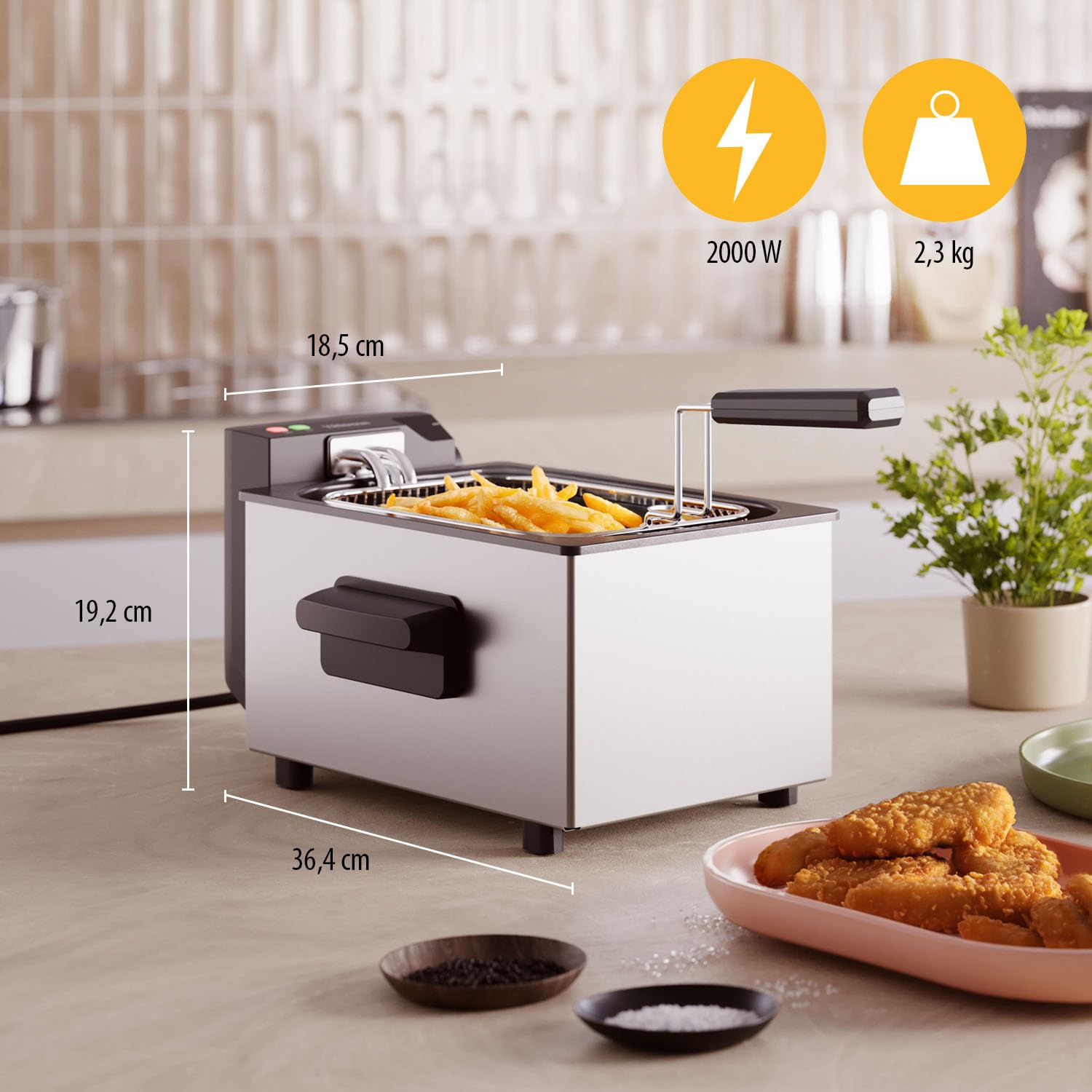 Tristar Friteuse Acier Inoxydable 3L Température Réglable 190°C Zone Froide Pièces Lavables Lave-Vaisselle Noir