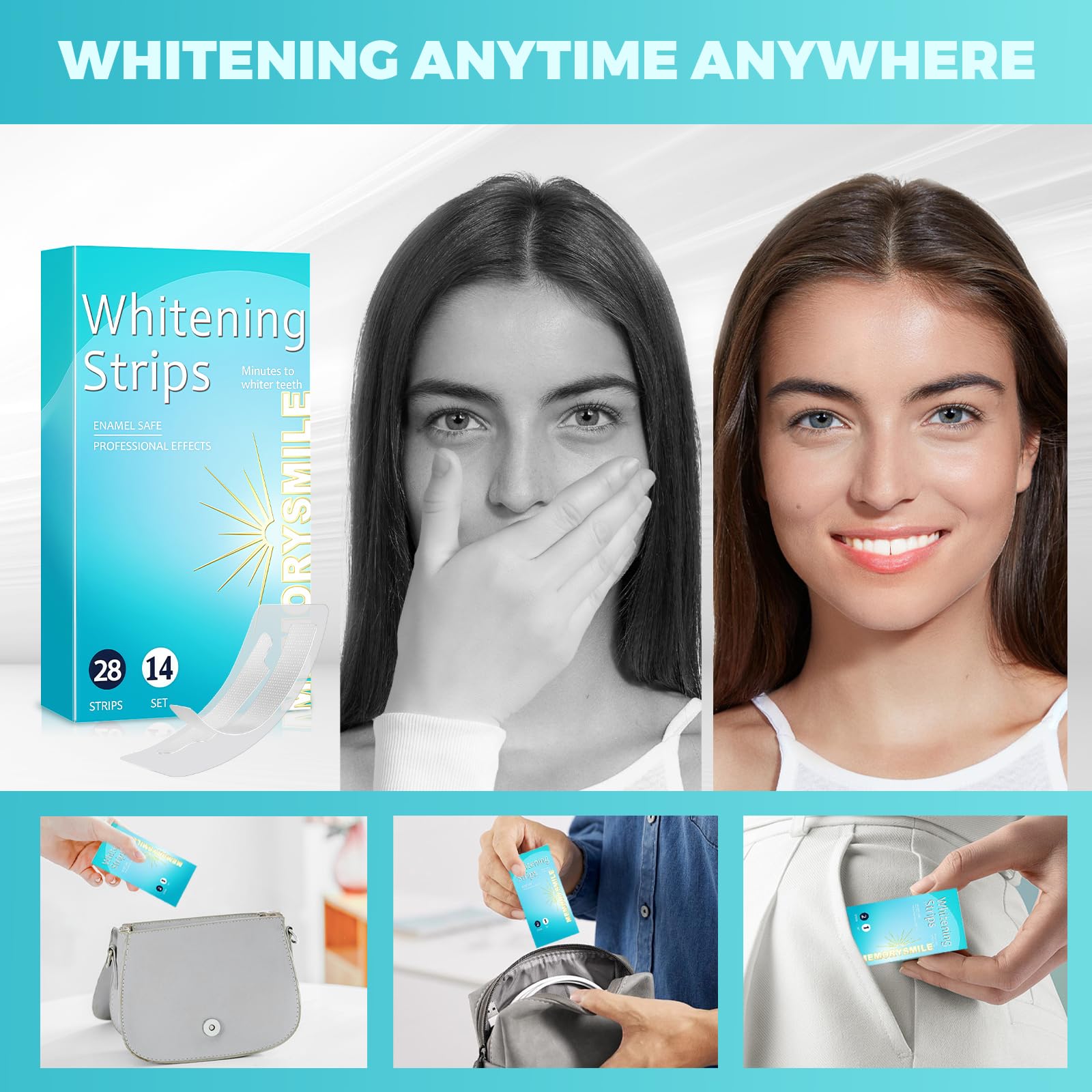 28 Strisce Sbiancanti Denti, Sbiancamento denti professionale, sbiancante denti Rimozione delicata delle macchie dentali, whitening strips Rimuove le Macchie Profonde Sicuro per Denti Smalto