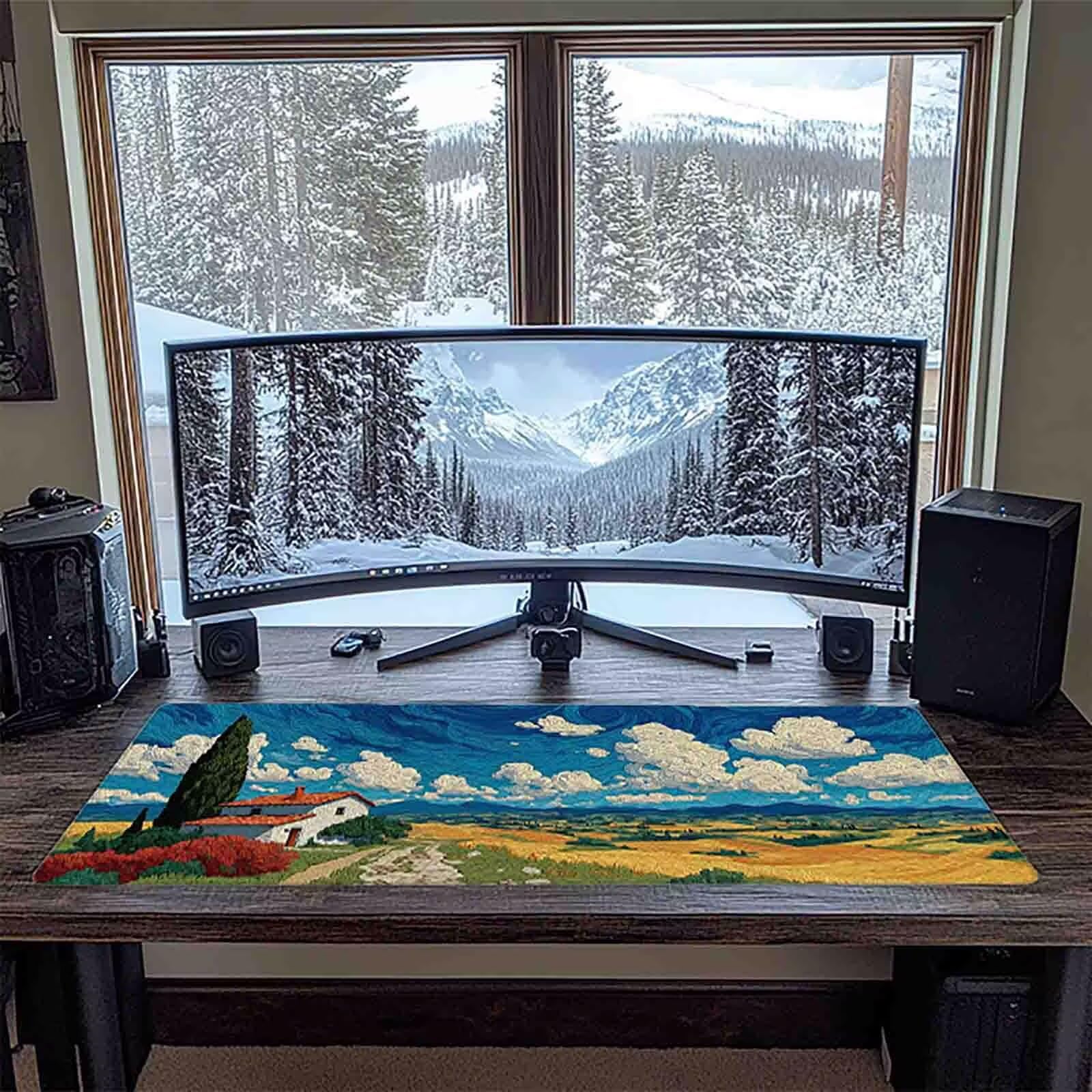 Tappetino Mouse XXL 1000x500mm Blu Mousepad Paesaggio Tappetino Scrivania Grande, con base in Gomma Antiscivolo, Impermeabile Sottomano Scrivania per Computer, Accessori Gaming Mouse Pad 5-1198j