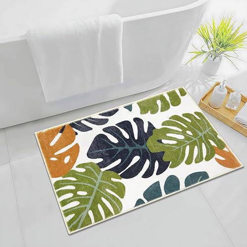 Miniatura 7 de Lukinbox Alfombras de baño antideslizantes con hojas, lindas y pequeñas, lavables, Monstera para baño, tapete de baño de microfibra suave rojo y