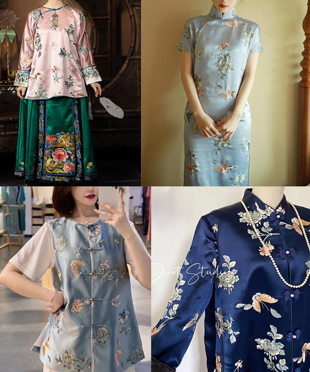 Tkanina satynowa, towar sprzedawany na metry, szerokość 140 cm, jedwabny materiał z haftem motyla, błyszczący, jedwabna tkanina morwowa, 2 metry, cheongsam, materiał na wieczorowe ubrania, modne, do