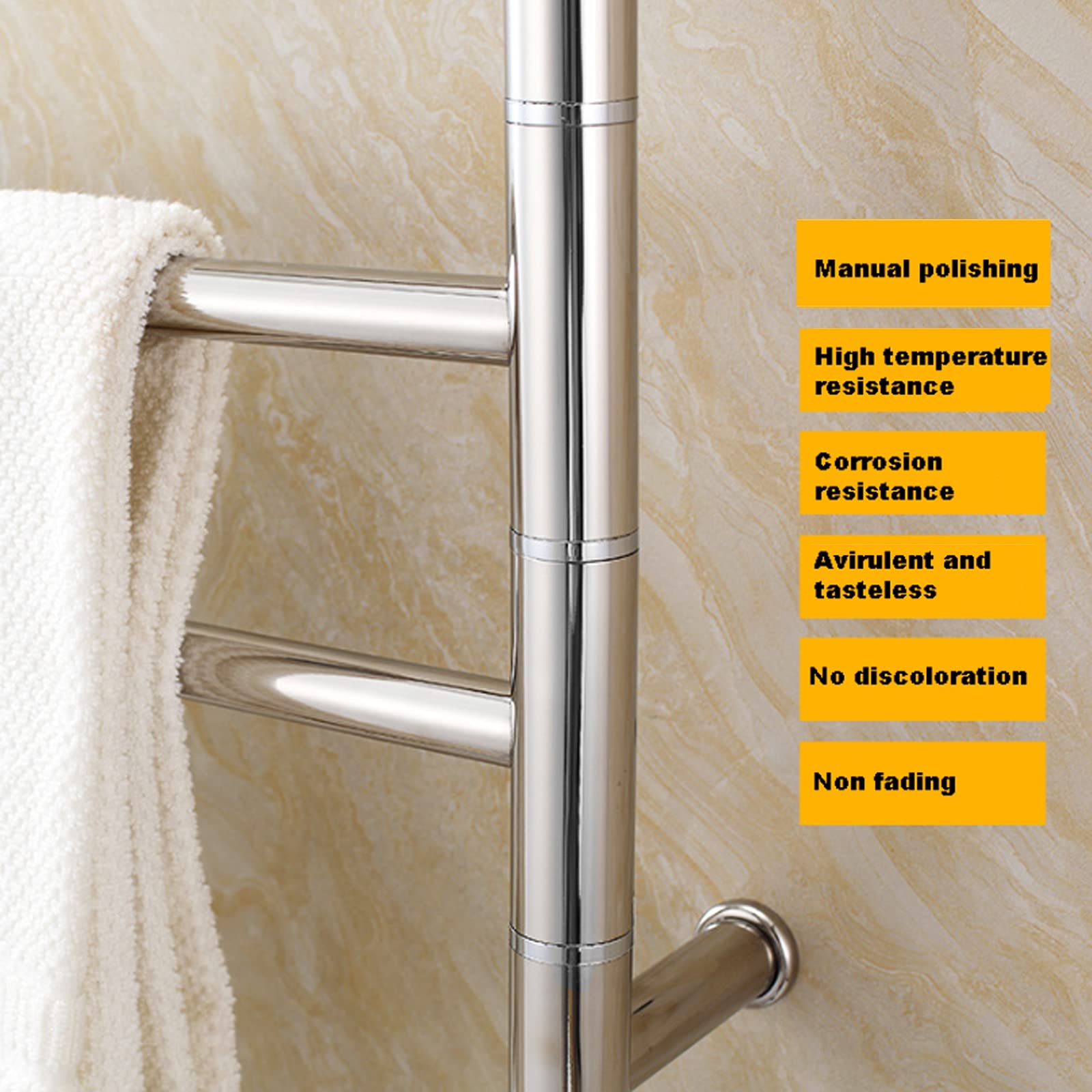 Scaldasalviette Elettrico A 4 Barre per Bagno, Scaldasalviette Girevole Portatile da Parete, Scaldasalviette in Acciaio Inox 304, A Risparmio Energetico, 51 W, Cablato
