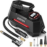 AstroAI Portable Tire Inflator Air Compressor Pump for Car Tires, Bikes, Balls - 9.8ft Cord, 12V DC Digital Gauge, Auto Shutoff, LED Light, Red
