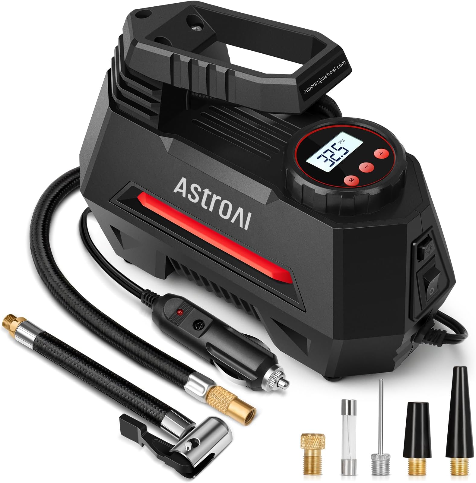 Tire Inflator Portable Air Compressor Tire Air Pump for Car Tires - Car Accessories, 9.8Ft Cord-12V DC-Powered Auto Pump with Digital Pressure Gauge, LED Light for Bicycle, Balloons, Red
