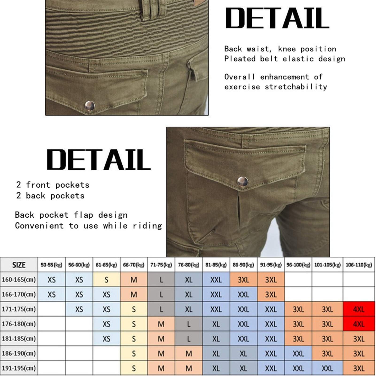 BEDSETS Pantaloni Moto da Uomo, Pantaloni Jeans Denim Pantaloni Motocross, Con 2 Paia Di Jeans Imbottiti Protettivi, Con Fodera Protettiva (Black,L)