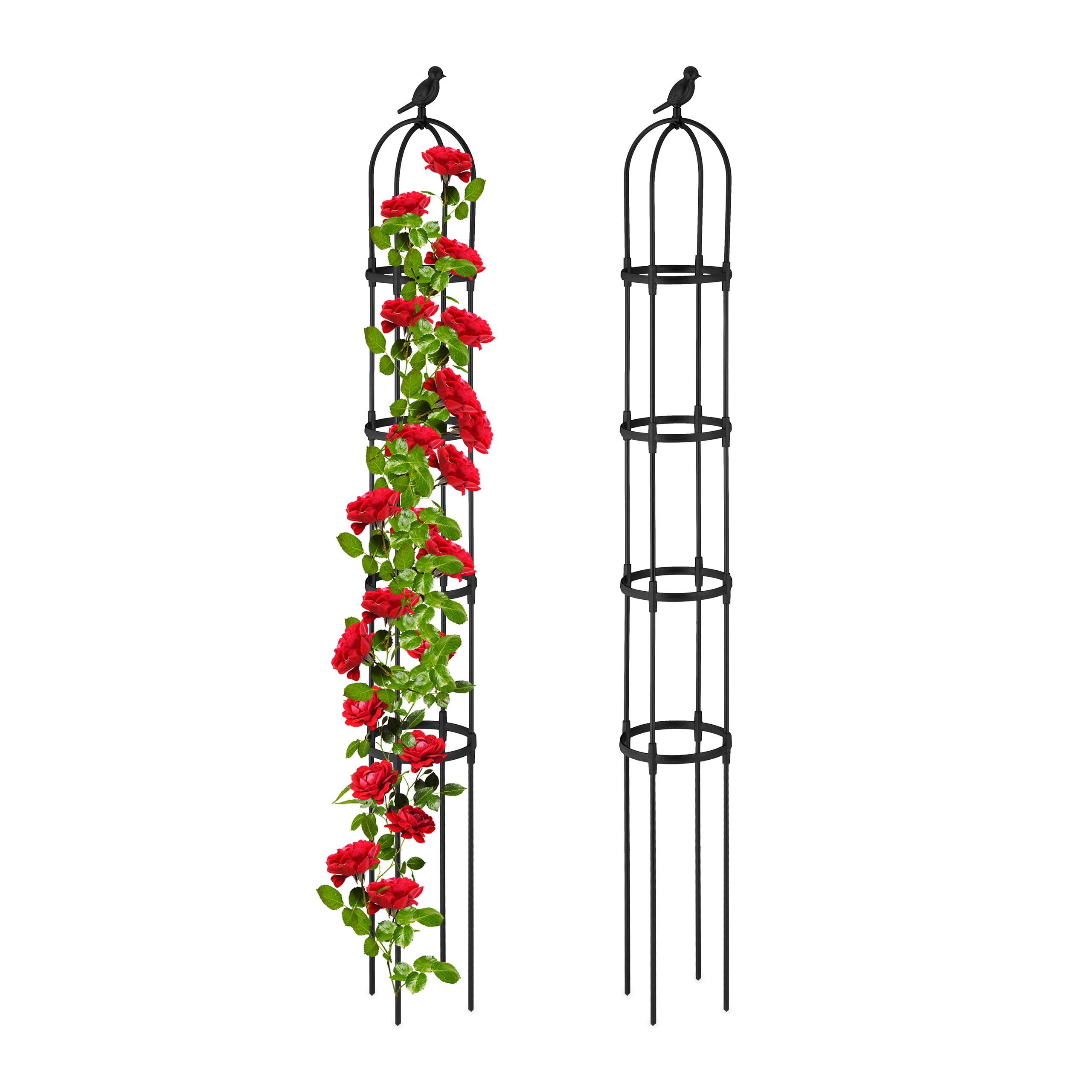 Relaxdays Soporte Plantas, Set 2 Tutores Obelisco, Enrejado Enredaderas, Trepadoras, Metálico, 188cm Alto, Jardín, Negro