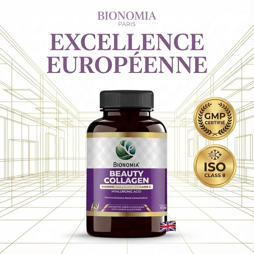 Beauty Collagen 900mg - Collagène Marin Hydrolysé Naticol + Acide Hyaluronique 100mg + Vitamine C - Peau Cheveux Ongles - 60 Gélules Végétales Sans Excipients - Testé en Laboratoire