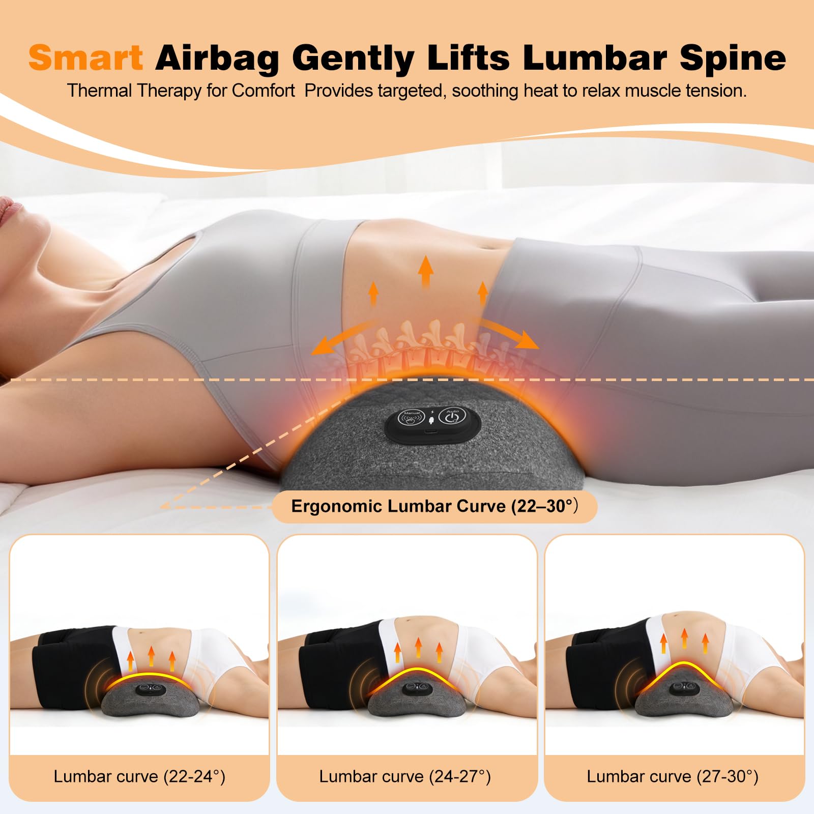 Massaggiatore lombare 3 in 1 senza fili, con calore, vibrazioni e trazione, sollievo da sciatica e dolore spinale, cuscino ergonomico di supporto lombare in memory foam per letto, sedia da ufficio