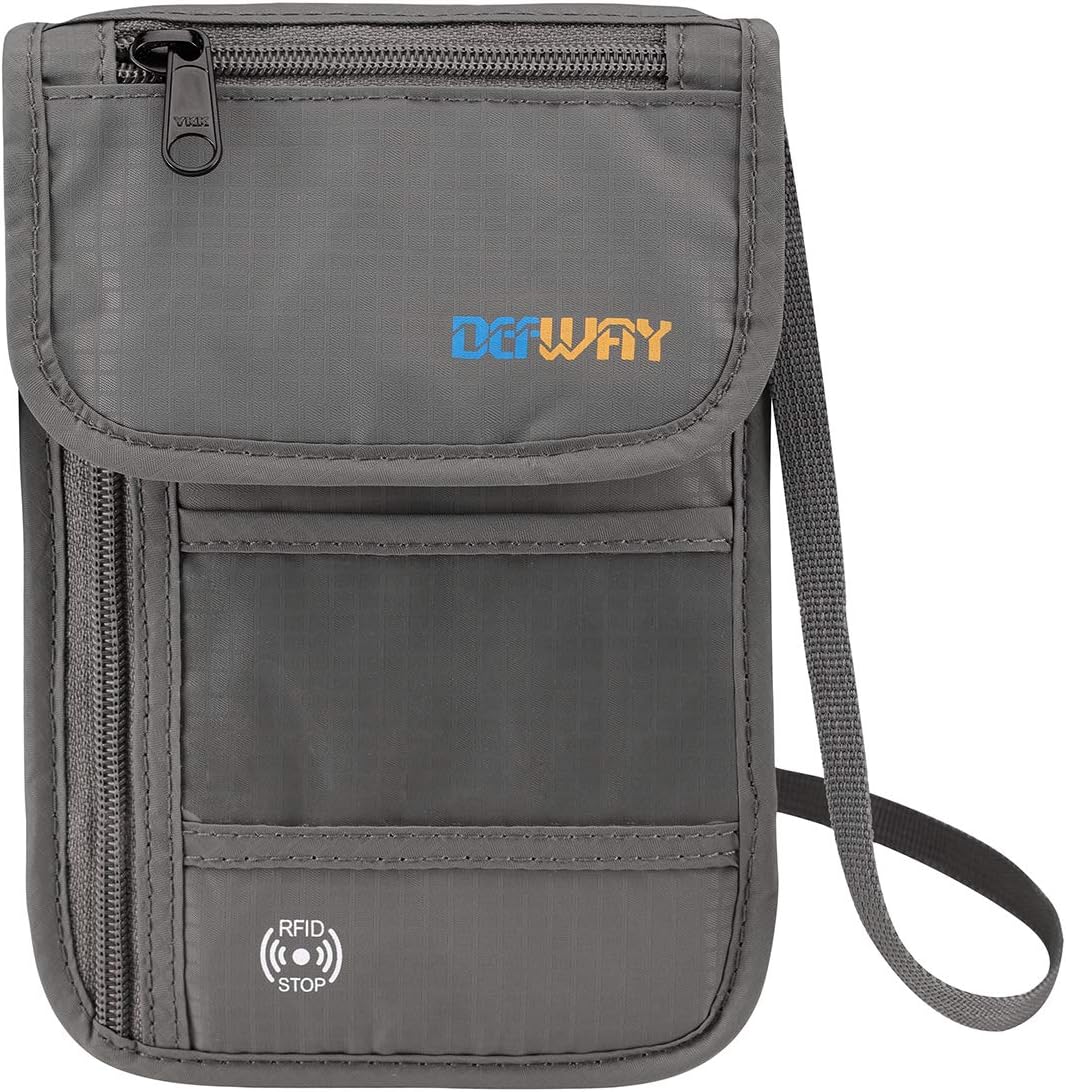 Defway Travel Wallet RFID Blocking Hidden Money Pouch & Neck Passport Holder