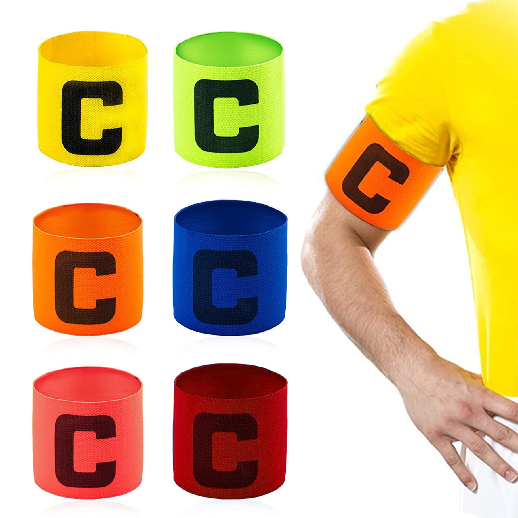 6 Fasce Da Capitano Colorate Per Calcio - Elastiche E Regolabili, Con Lettera C, Per Sport Di Squadra - Foto 3