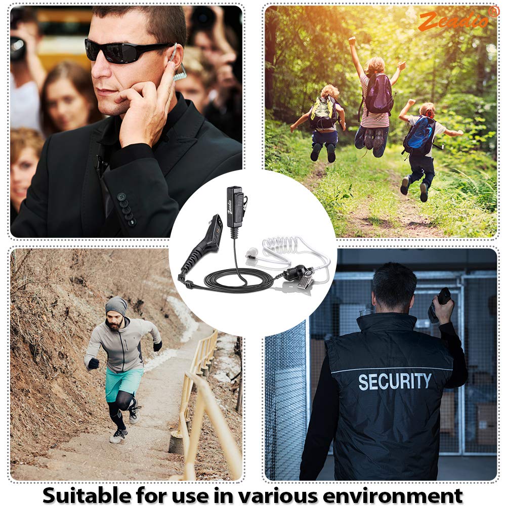 Zeadio Surveillance Covert Air Tubo acustico Walkie Talkie Auricolare auricolare con Earmold e Push-To-Talk microfono per Motorola Multipin Radio bidirezionale (confezione da 2)