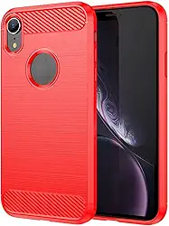Capa de celular para iPhone XR, fibra de carbono refinada, anti-queda, anti-impressões digitais, proteção total vermelha