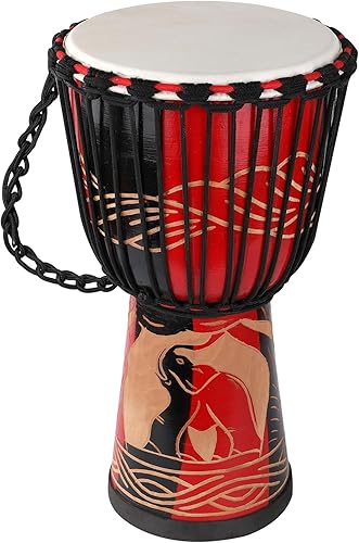 Miniatura 14 de LIEKE Djembe - Tambor africano de 10 x 20 pulgadas, cabeza de cabra caoba, pintado a mano, patrón pintado a mano, para adultos principiantes (azul)