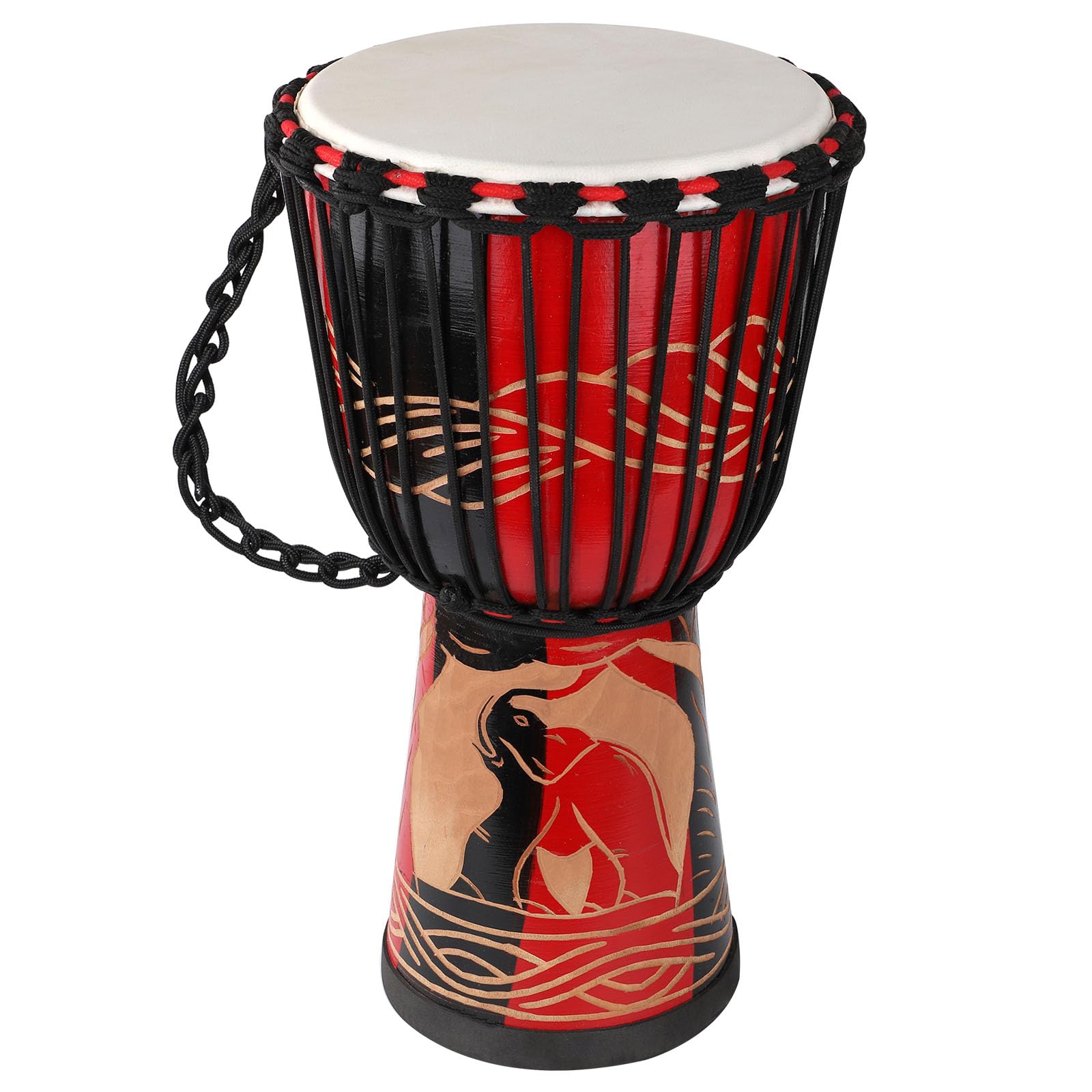 LIEKE Djembe Drum 10'' x 20'' African Drum Carved of Mahogany Goatskin Drumhead Hand Drum for Adults Beginners (Red)