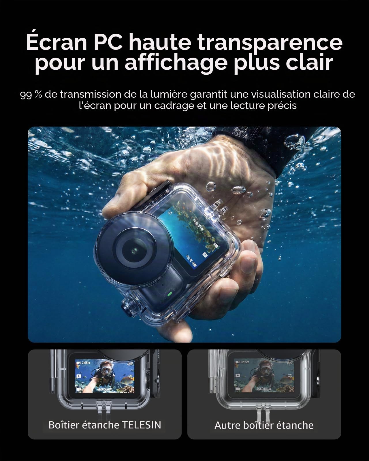 TELESIN Coque étanche pour DJI Osmo Nano, Caisson sous‑Marin 60m/196ft avec Feuilles Anti-buée, Accessoire pour plongée, Snorkeling, Surf