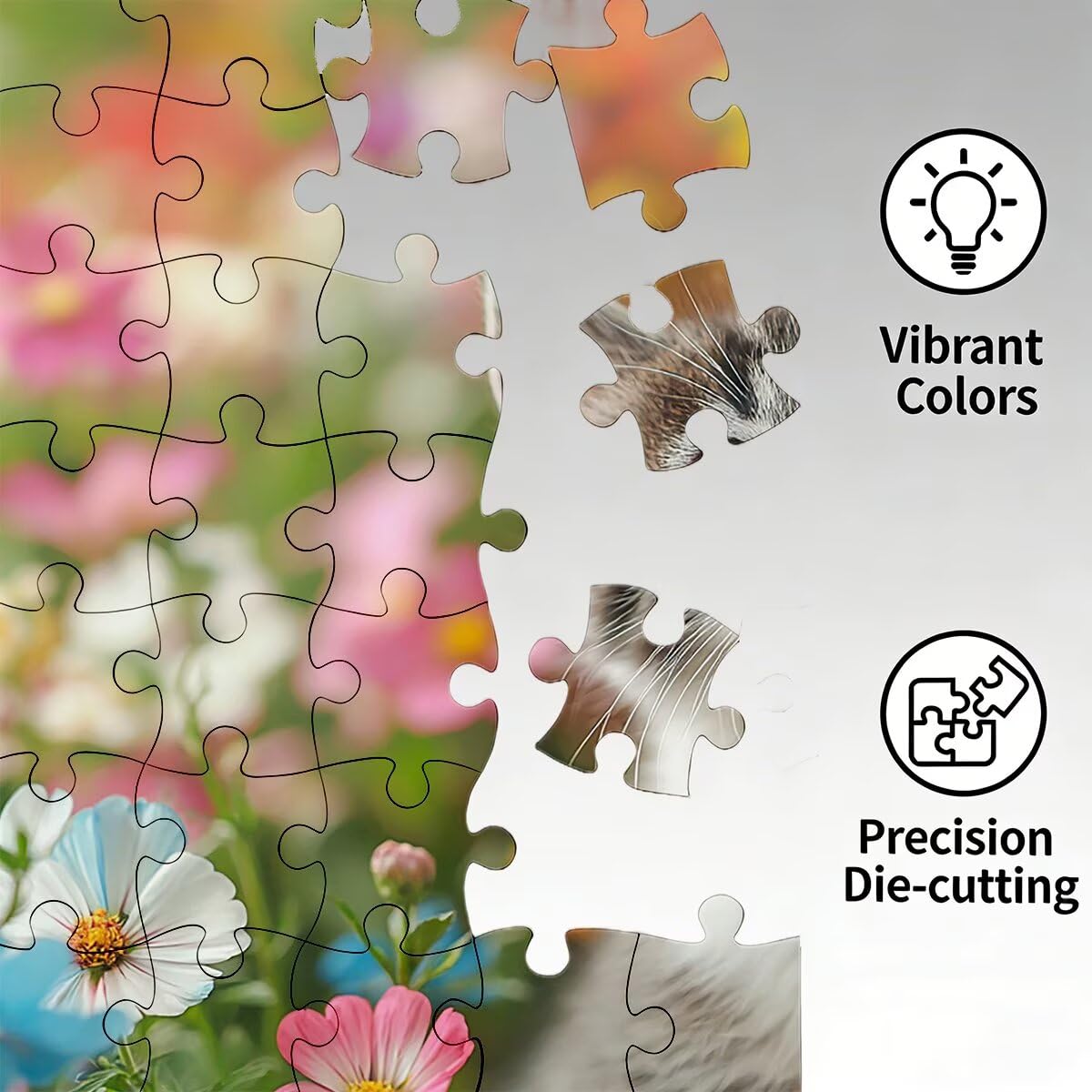 Puzzle 1500 elementów kota, puzzle kwiatowe dla dorosłych, klasyczne puzzle gry edukacyjne do aktywności rodzinnej, najwyższej jakości drewniane puzzle z pudełkiem na prezent dla mężczyzny, prezent