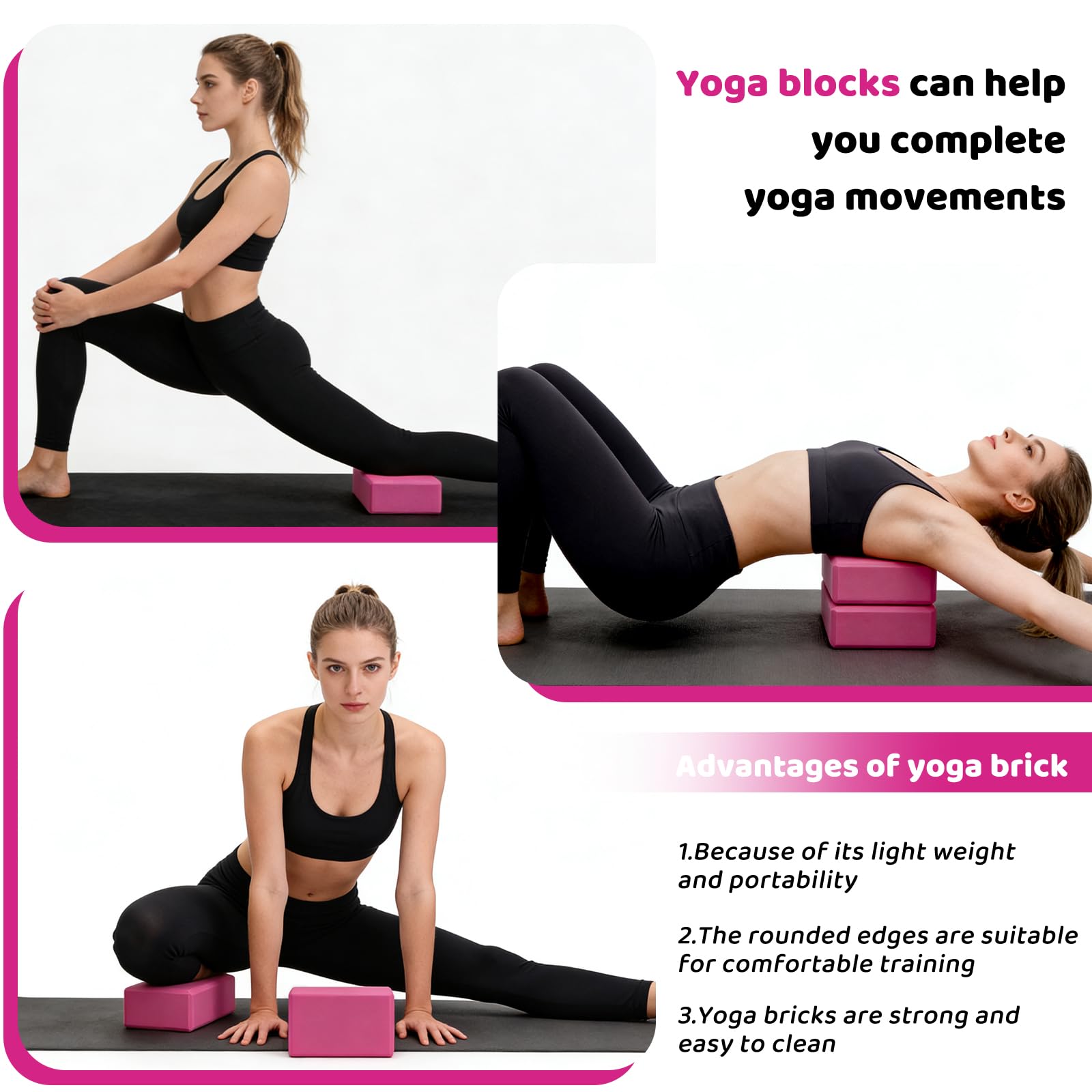 Lot de 2 blocs de yoga en mousse EVA légère haute densité, antidérapante, amélioration de la force, flexibilité, pour yoga, pilates, méditation