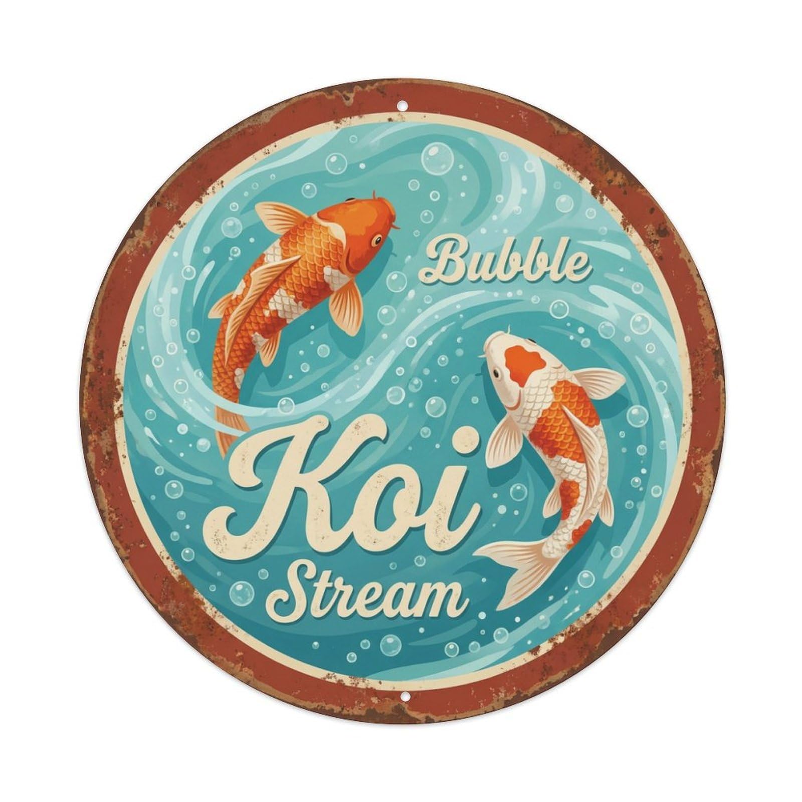 Koi Fish Bubble Stream Waters Playful Light Airy Joyful Metal Tin Sign