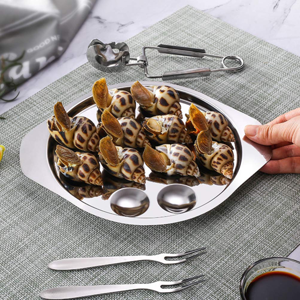 Cabilock 1 Satz Schneckenteller mit Edelstahl Clip Schneckenschale Metall 12 Löcher Schneckenplatte Schneckenpfanne Serviergeschirr für Zuhause Restaurant Hotel Küche BBQ Silber