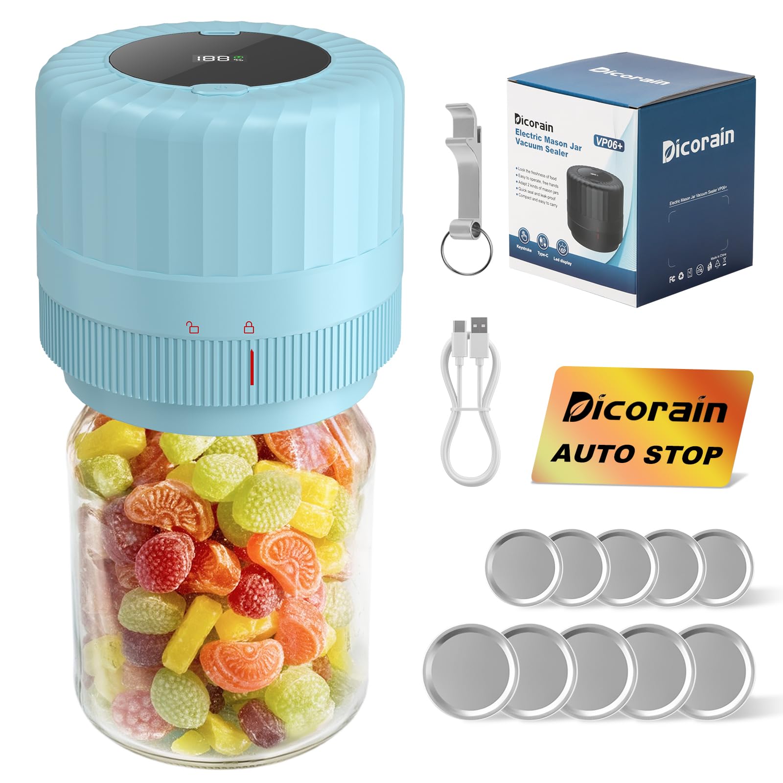 Kit mise sous vide VP06+ pour bocaux à large ouverture avec pompe électrique et couvercles fournis