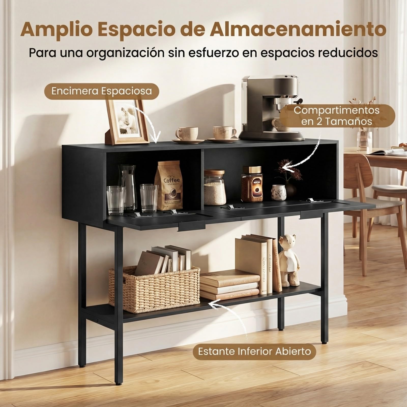 COSTWAY Mesa Consola de Entrada, Mesa Auxiliar de Ratán PE con Puertas Estilo Bohemio, Estantes de Almacenamiento y Estructura Metálica, Mueble Interior Estrecho para Sofá Recibidor Salón (Negro)