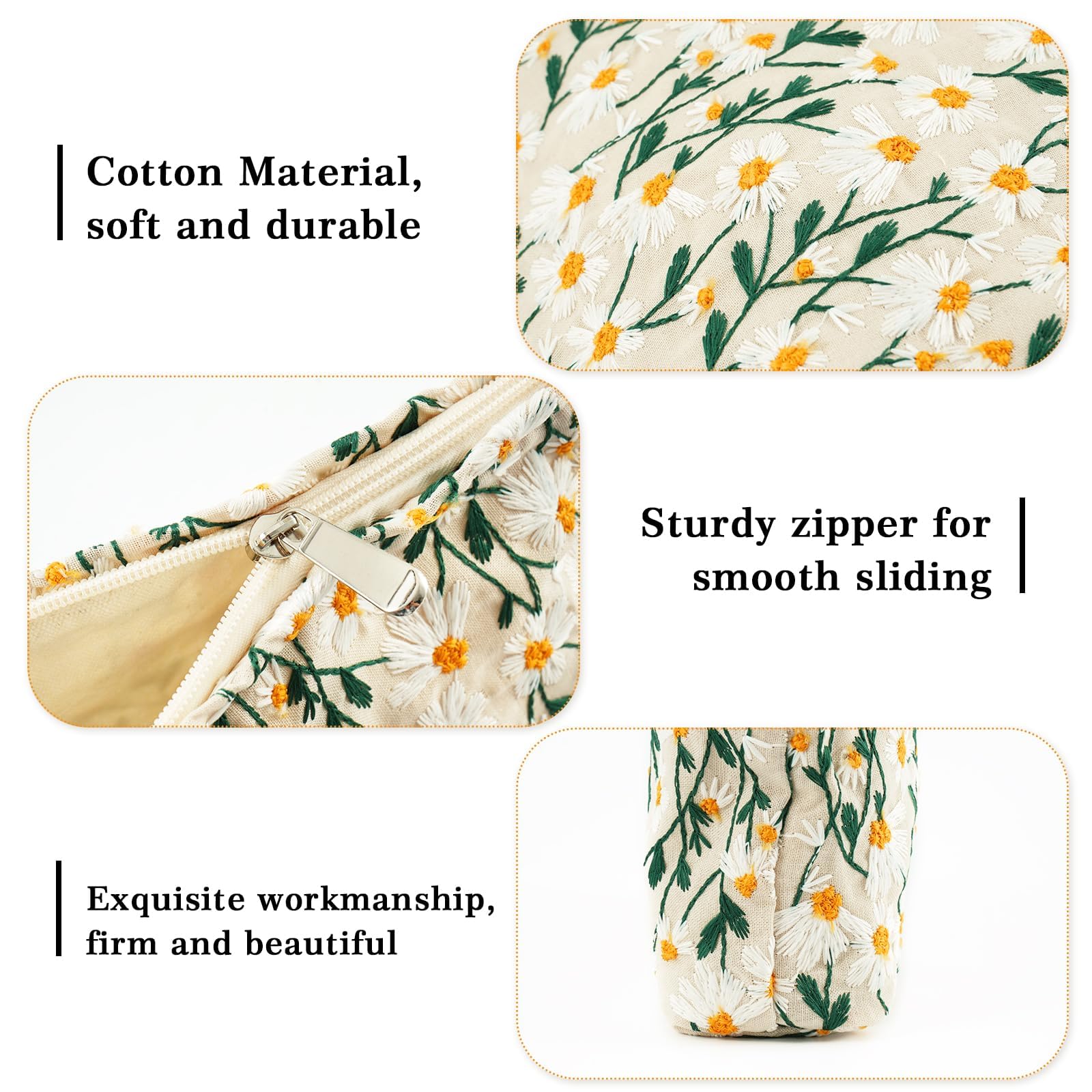 Set 2 Makeup Bag Floral Large Cosmetic Bags Mini Pencil Case Daisy Travel Toiletry Bag Multifunctional Pouch for Women - Image 3